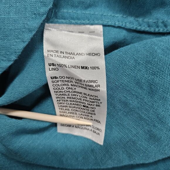 Chico's Womens Teal Linen Button Down Shirt Size 8 3/4 Sleeves Chico's 1 - Picture 8 of 10